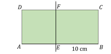 Prostokąt ABCD. Lewa część AEFD jest kwadratem, prawa EBCF prostokątem o boku EB = 10 cm i obwodzie 36 cm.