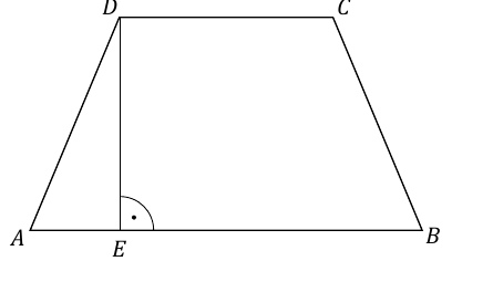 Trapez równoramienny ABCD o podstawach AB i CD. DE jest wysokością do AB, DE = CD = 12 cm; AD = BC = 13 cm.
